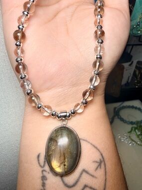 Smoky Quartz & Rutilated Quartz Necklace Labradorite Pendant 16.5”